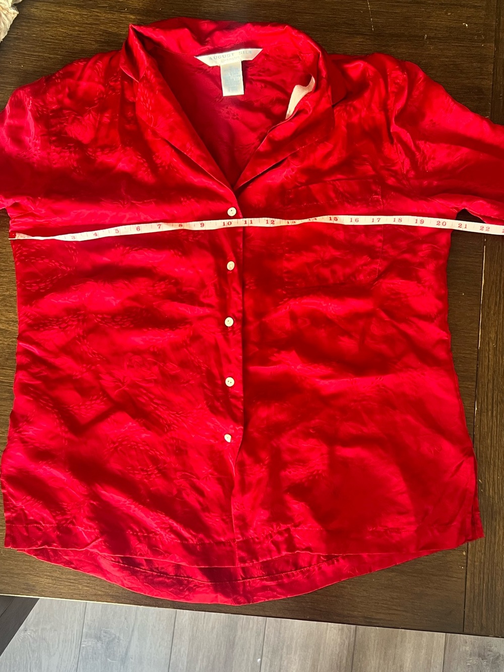 100% Silk Red Long Sleeve Pajama Set Size M by August Silk - Picture 9 of 12